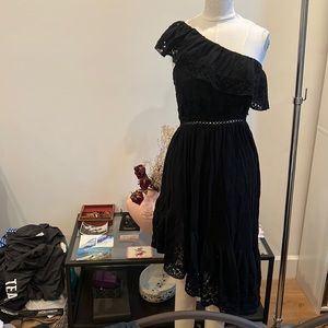 Loveshackfancy black lace one shoulder Pamela dress